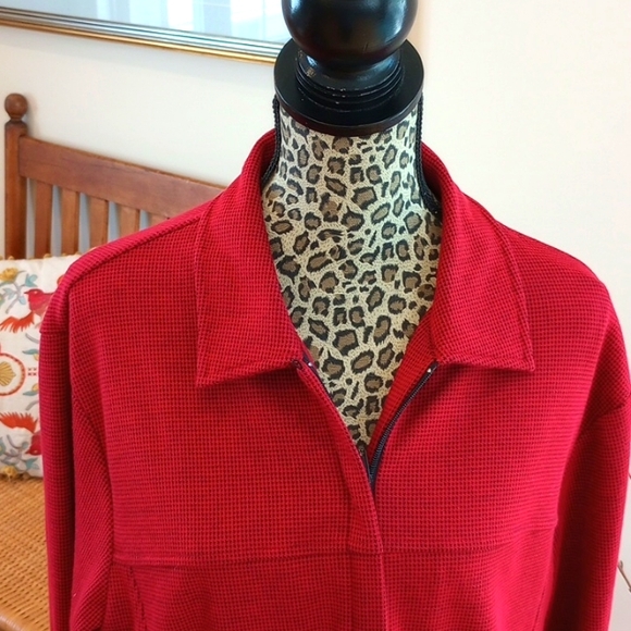 Karen Scott Zip Up Jacket Size:L Color:Red Houndstooth - Picture 4 of 8